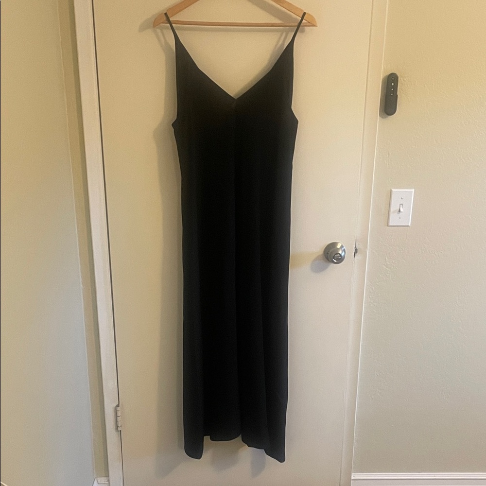 Mango Black Spaghetti Strap Satin Trim V-Neck Maxi Dress